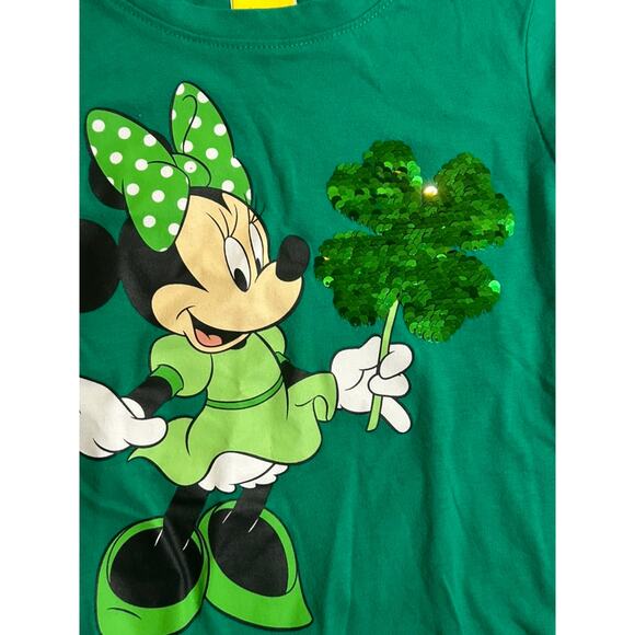 Disney Girls Green Minnie Clover T-Shirt - Size 6/6x - Picture 2 of 6